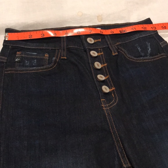 NWOT KanCan High Rise Destructed Dark Wash Button Stretch Skinny Jeans 5/26 - Picture 10 of 11